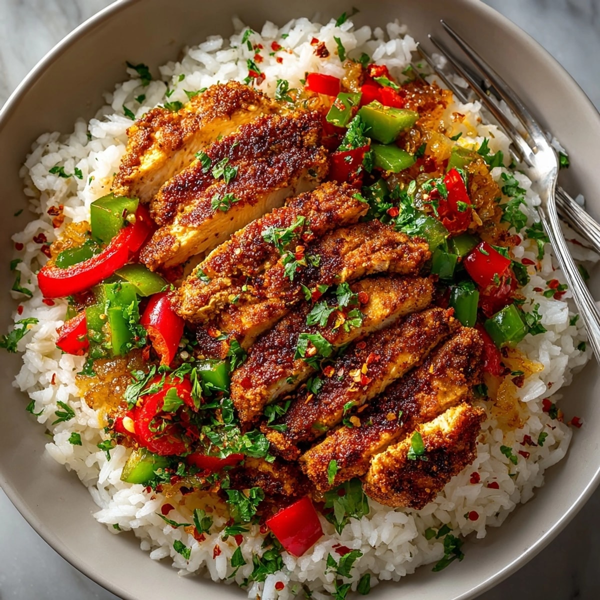 A sizzling Spicy Cajun Chicken and Rice Skillet, perfect weeknight dinner, served family-style.