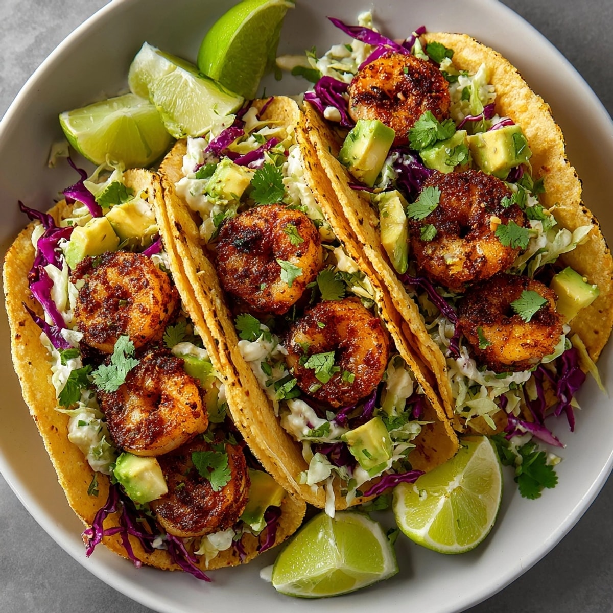 Homemade chili lime shrimp tacos recipe: savory shrimp overflowing from warm tortillas.