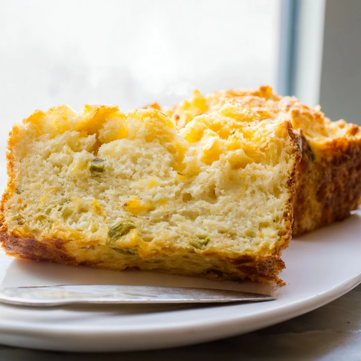 Warm, cheesy jalapeño biscuit muffin loaf with maple sweetness, inviting aroma fills the kitchen.