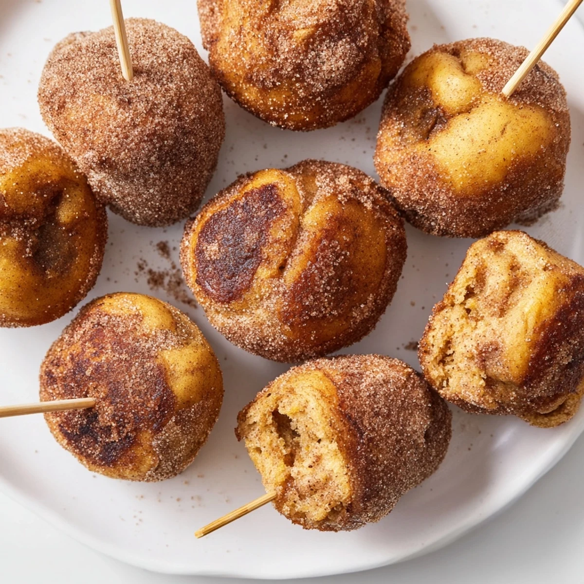 Cozy chai pumpkin churro cake muffin pops rolled in sweet cinnamon-sugar coating.  