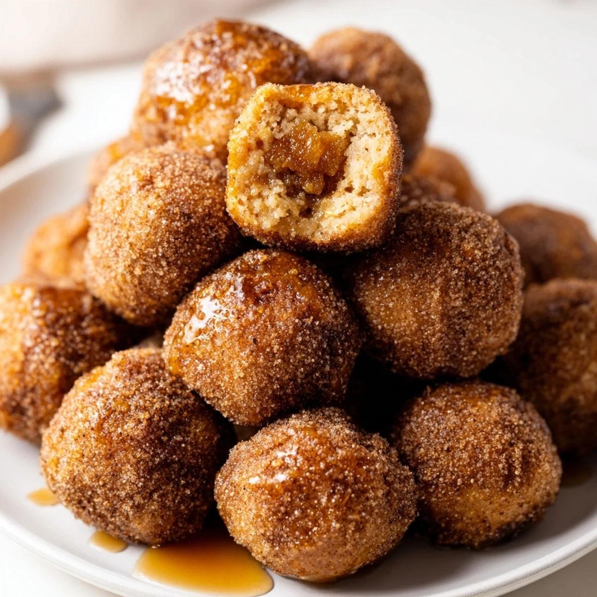 Delicious maple ginger cheddar cinnamon sugar biscuit muffin balls drizzled with syrup.  