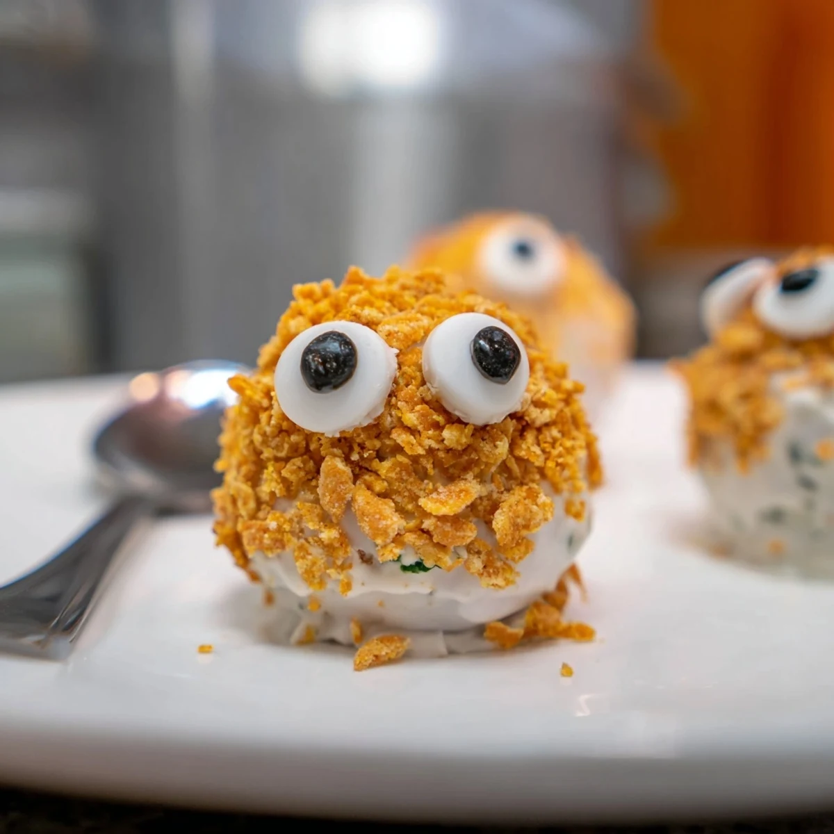 Flamin Hot Dill Pickle Sweet Potato Monster Cake Pops make a colorful party treat.  