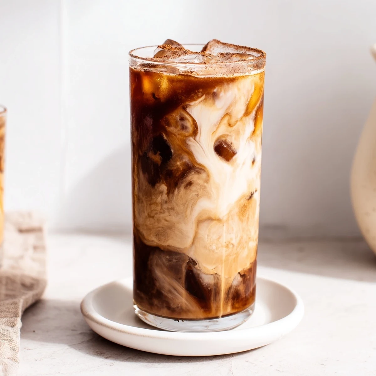 Chilled Tahini Iced Coffee with maple sweetness, perfect for warm summer days.