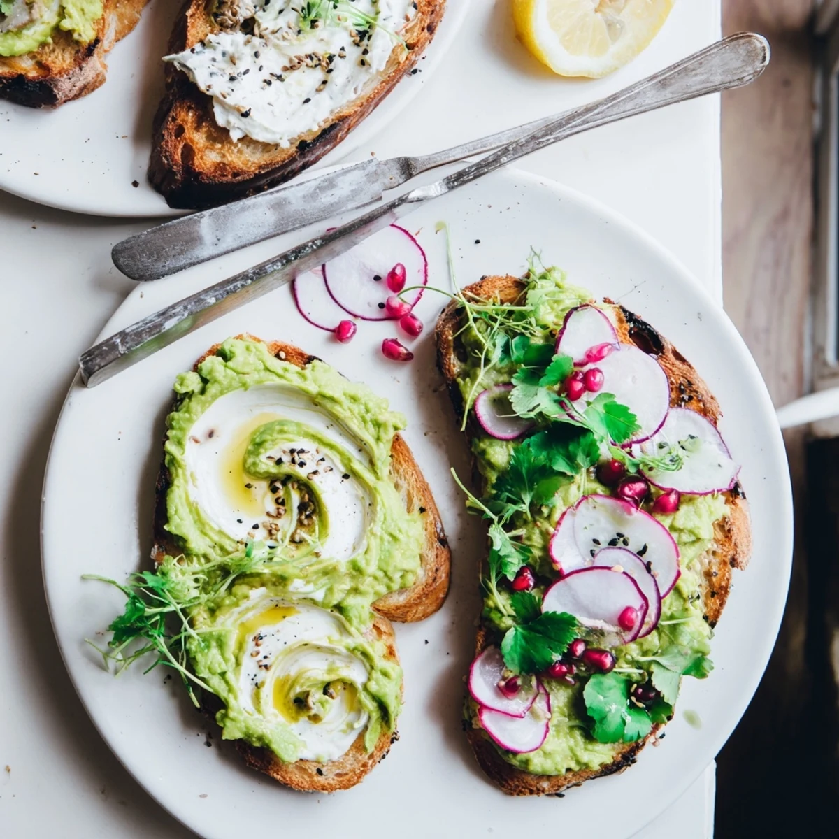 Vibrant Bright & Bold Breakfast Toasts topped with creamy ube and avocado spreads.