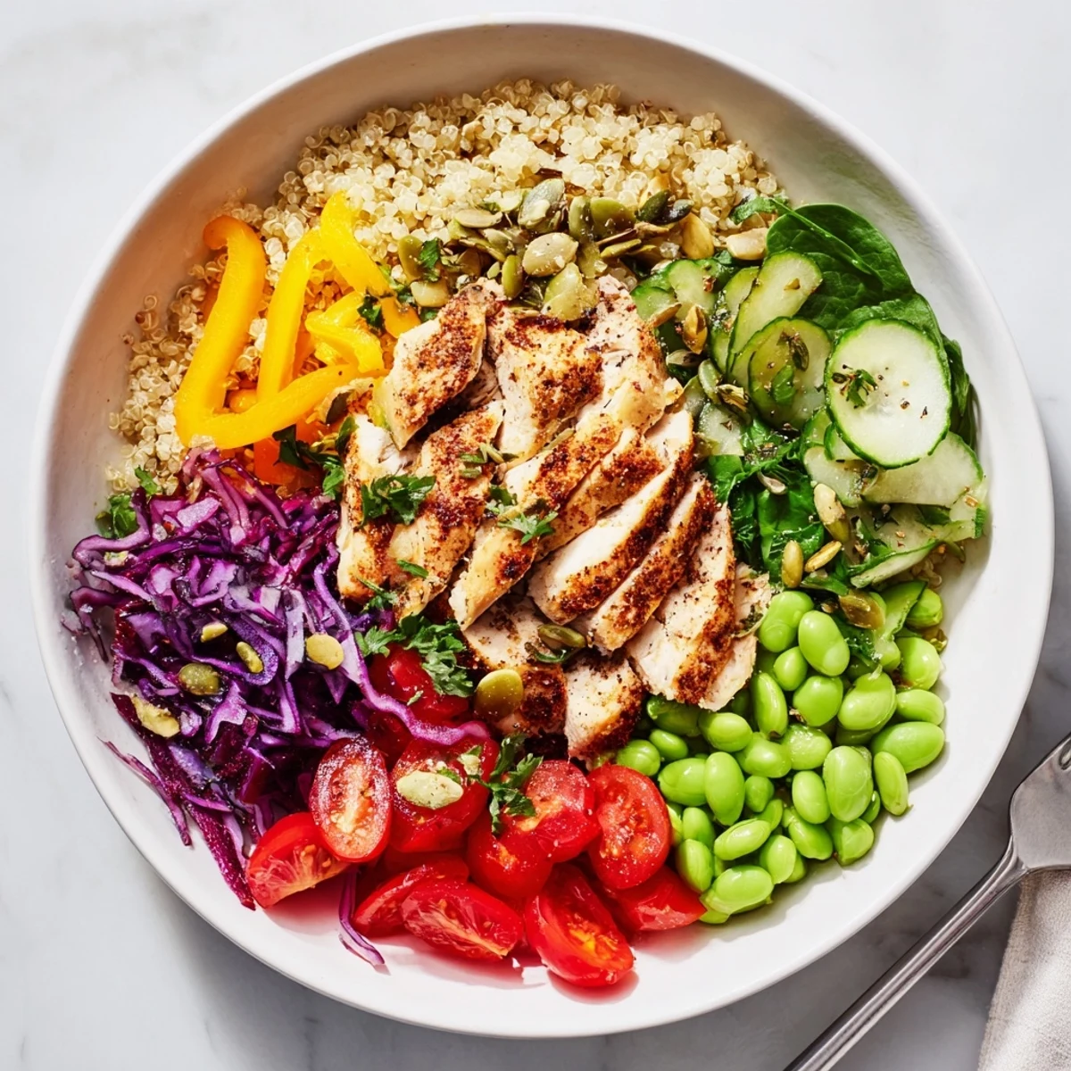 Nutrient-rich Healthy Meal-Prep Bowls artfully arranged with fresh produce and quinoa.