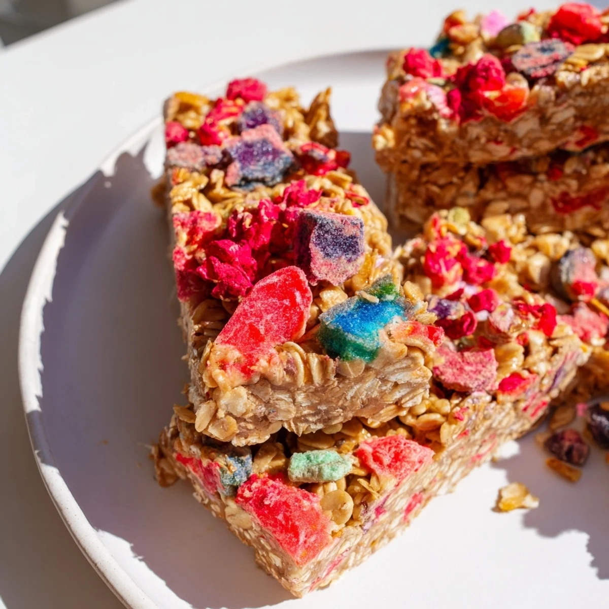 Homemade gummies sit atop a colorful oat base in these DIY Snack Bars.  