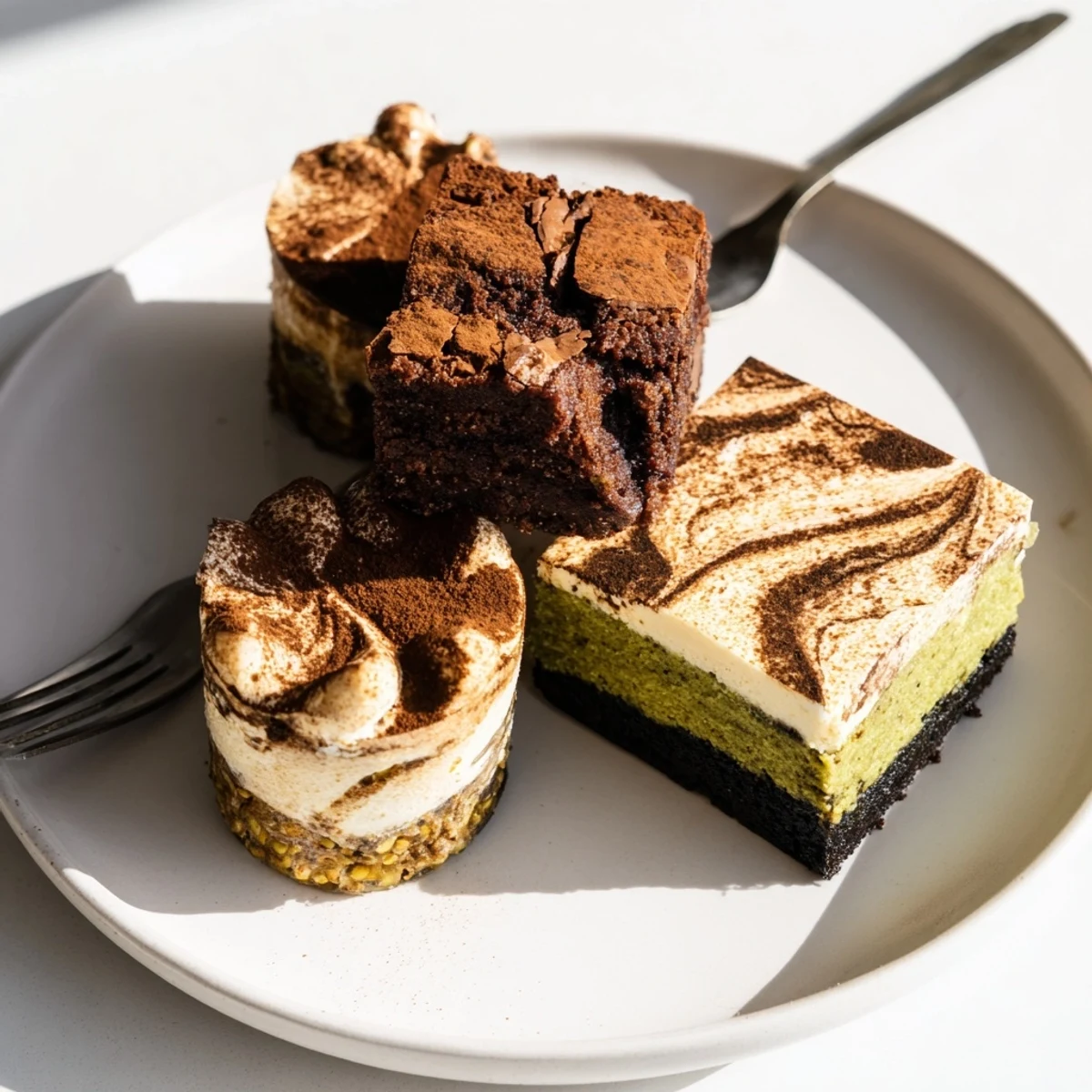 Delicious matcha-miso brownies topped with a rich chocolate glaze, perfect for dessert lovers.