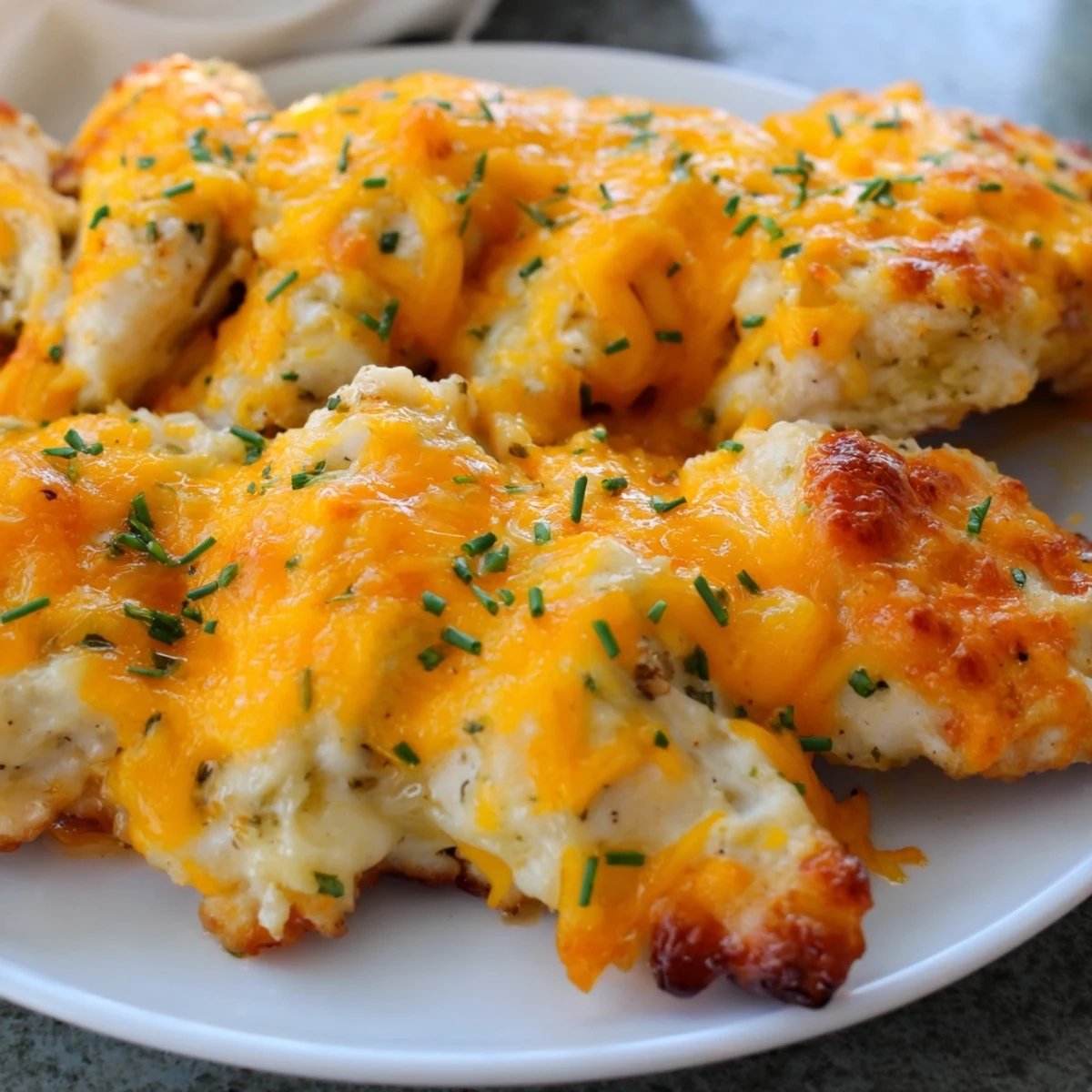 Cheddar Ranch Chicken Bake topped with melted cheese, perfect for cozy family dinners.  