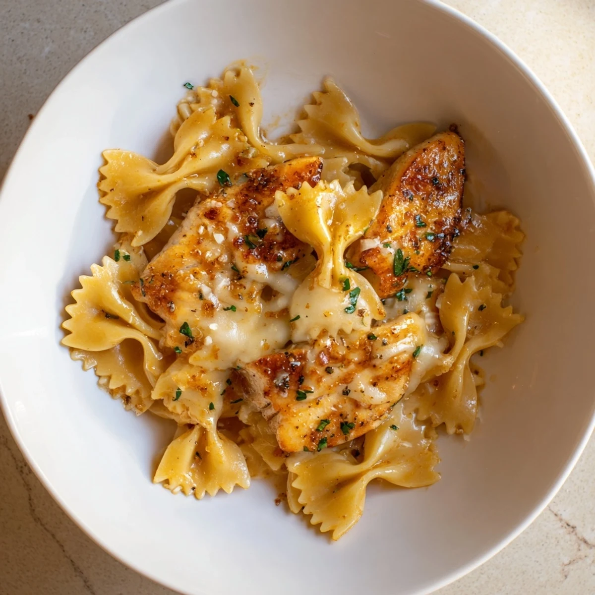 Mozzarella Garlic Butter Chicken Bowties