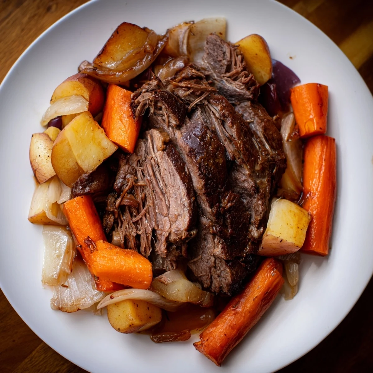 Savor the aroma of a delicious Sunday pot roast; a hearty meal with perfectly roasted vegetables.