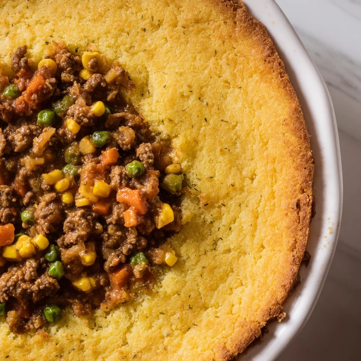 Cornbread Crusted Beef Pie