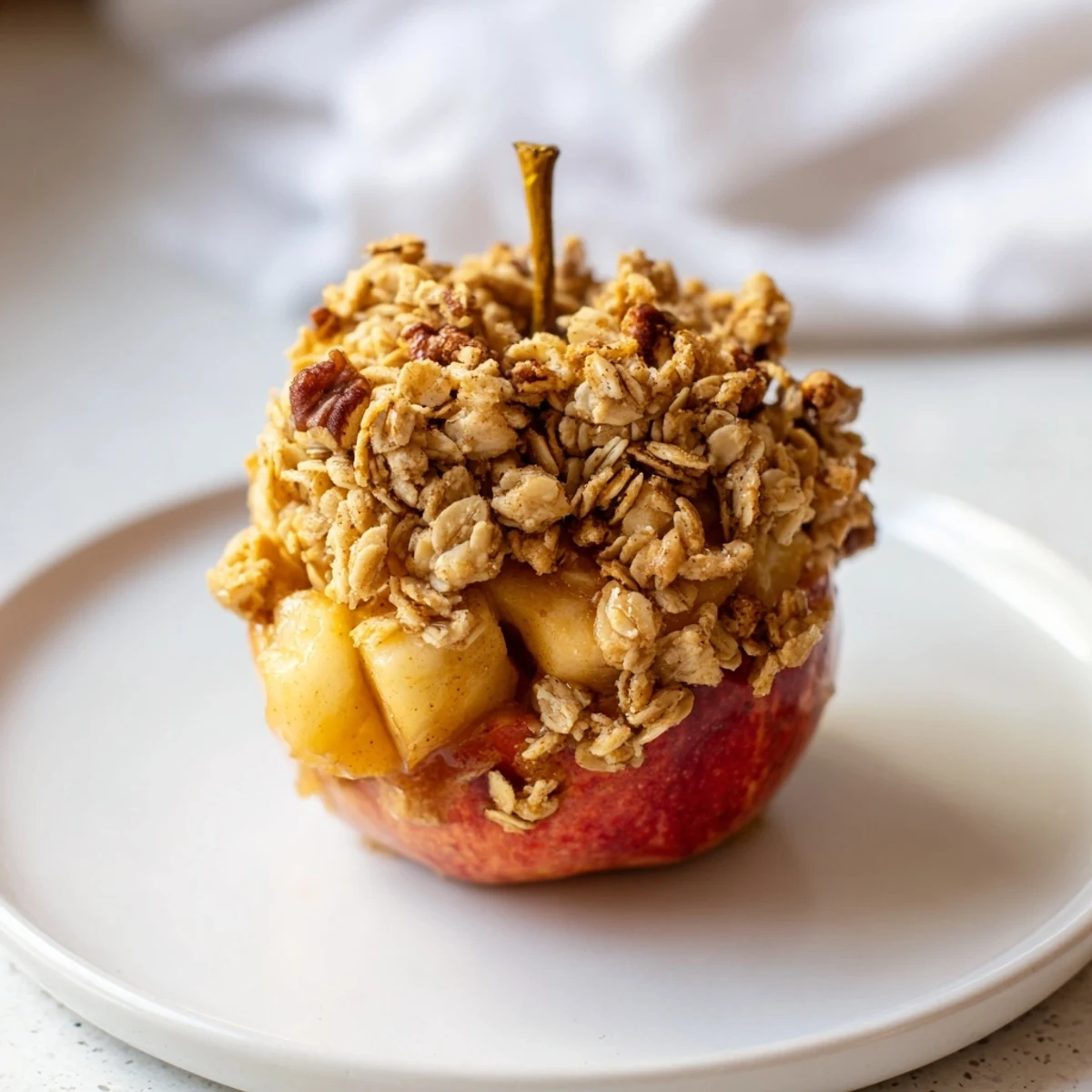 Golden, bubbly Baked Apples with Oat-Nut Crumble, fragrant and warm from the oven for dessert.