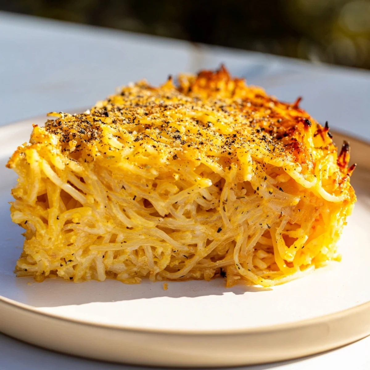 A comforting baked Cacio e Pepe Pasta Pie featuring the delightful flavors of creamy cheese.