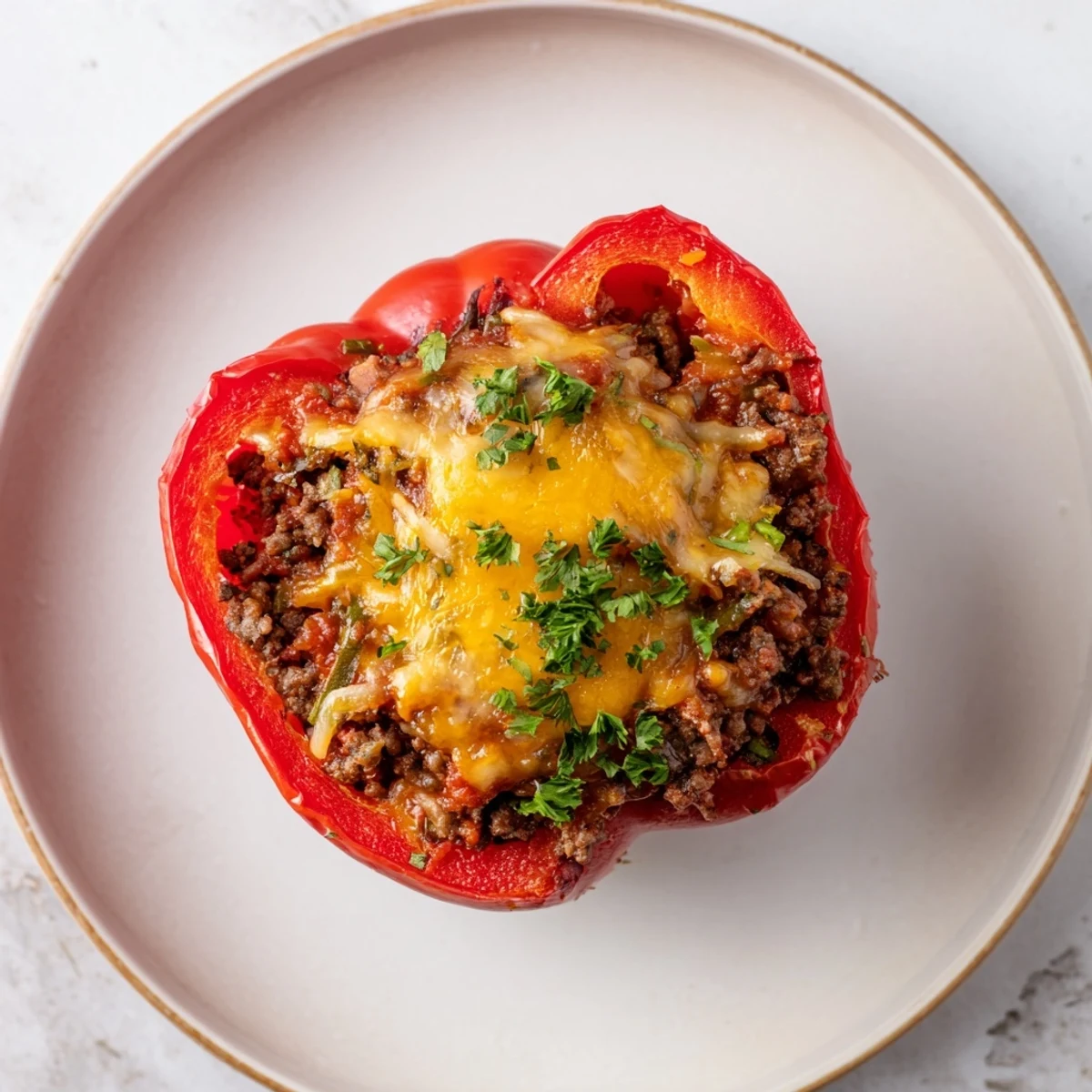 Sloppy Joe stuffed bell peppers: vibrant peppers filled with savory ground beef and melted cheese.