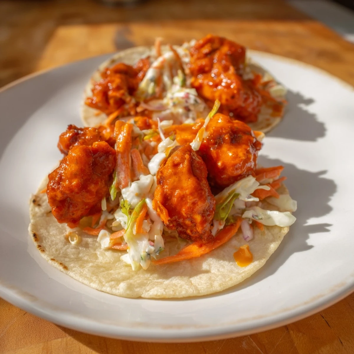 Flavorful Buffalo Chicken Smash Burger Tacos with crispy chicken and creamy ranch slaw are irresistible.