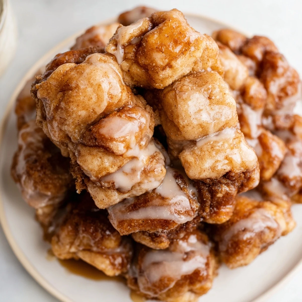 Fluffy Easy Christmas Morning Monkey Bread, glistening with a sweet glaze, ready to serve on a festive table.