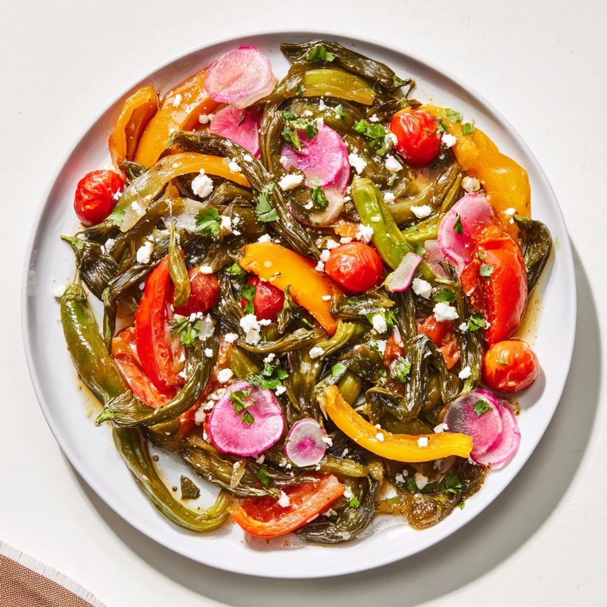 A colorful Desert Bloom Cactus Taco Board with roasted vegetables and zesty salsas ready to serve.