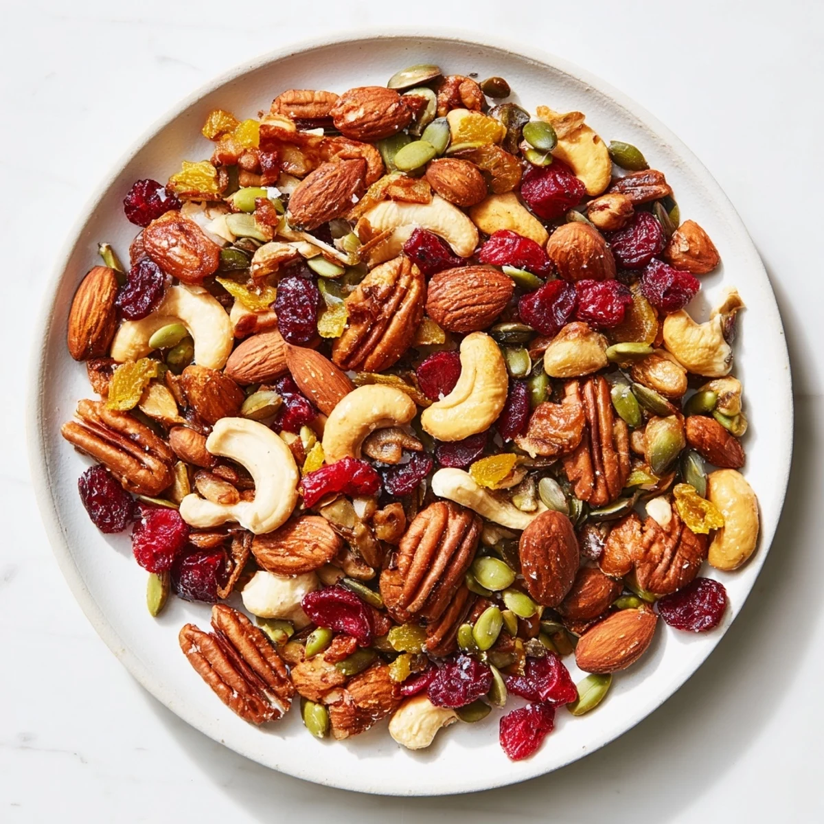 Golden baked Nutty Nosh Squirrel Snack Mix, studded with dried fruits, ready for a delicious treat.