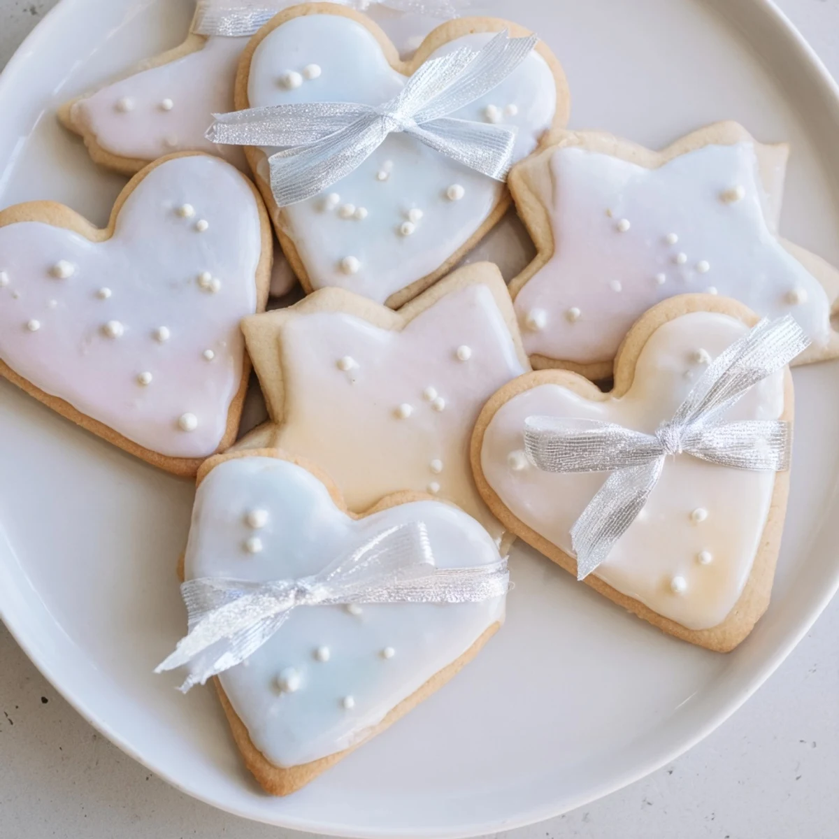 Golden-edged Mignonneries Coeurs et Étoiles Rubans cookies tied with satin ribbons, a delightful French dessert.