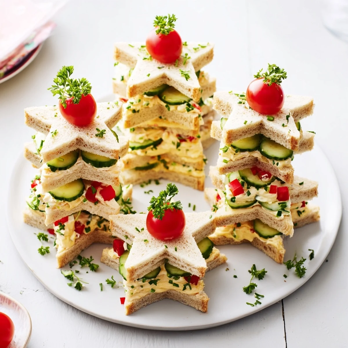 Stacked Star Christmas Tree Sandwiches: Festive, layered sandwiches with colorful fillings, perfect for holiday appetizers.