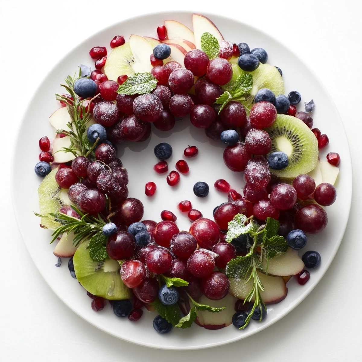 A beautiful holiday Winter Berry Wreath Fruit Board is brimming with colorful fresh fruits ready to enjoy.
