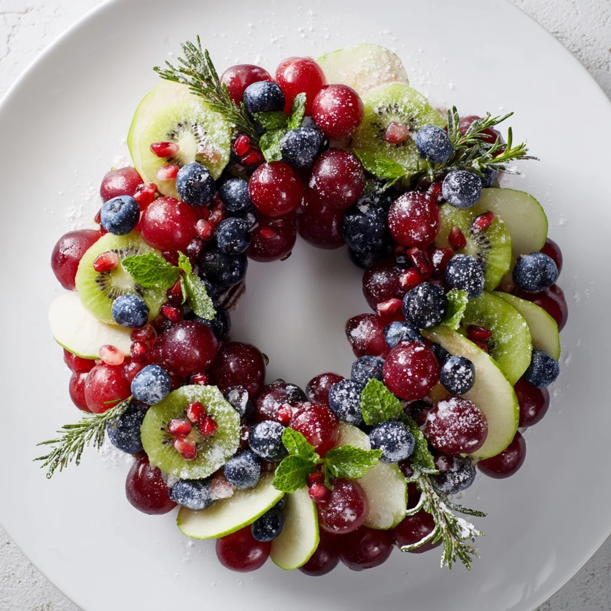 Bright, healthy Winter Berry Wreath Fruit Board with a wreath-shaped arrangement of delicious seasonal fruits.