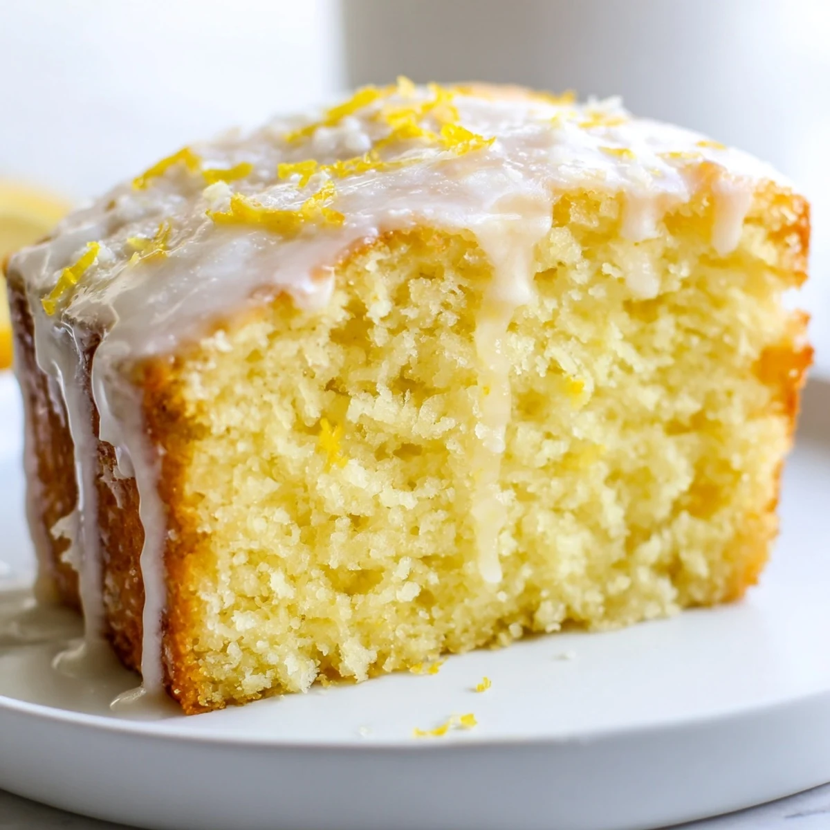 Homemade, moist Lemon Yogurt Cake, drizzled with lemon glaze, ready for a dessert celebration.