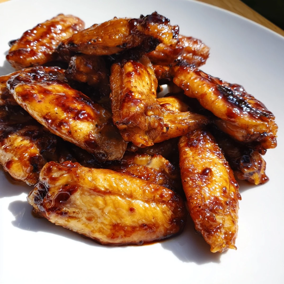 Golden-brown Baked Sticky Honey BBQ Wings glistening with a sweet, homemade sauce, ready to serve and enjoy.