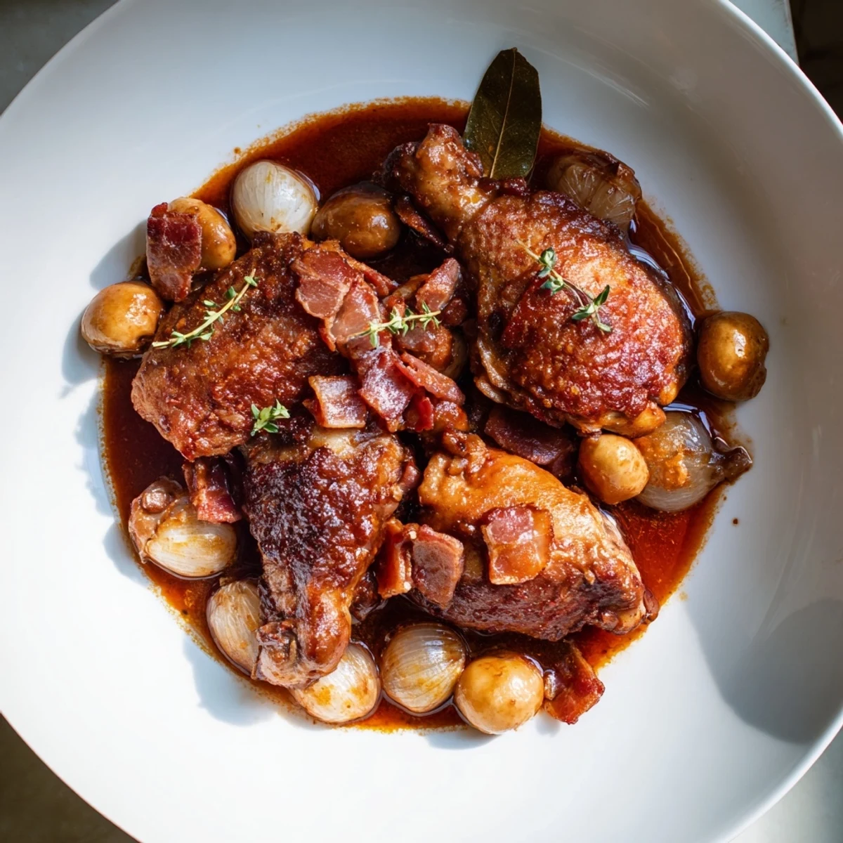 Savor the aroma: a Dutch oven filled with simmering Coq au Vin, a French chicken stew.
