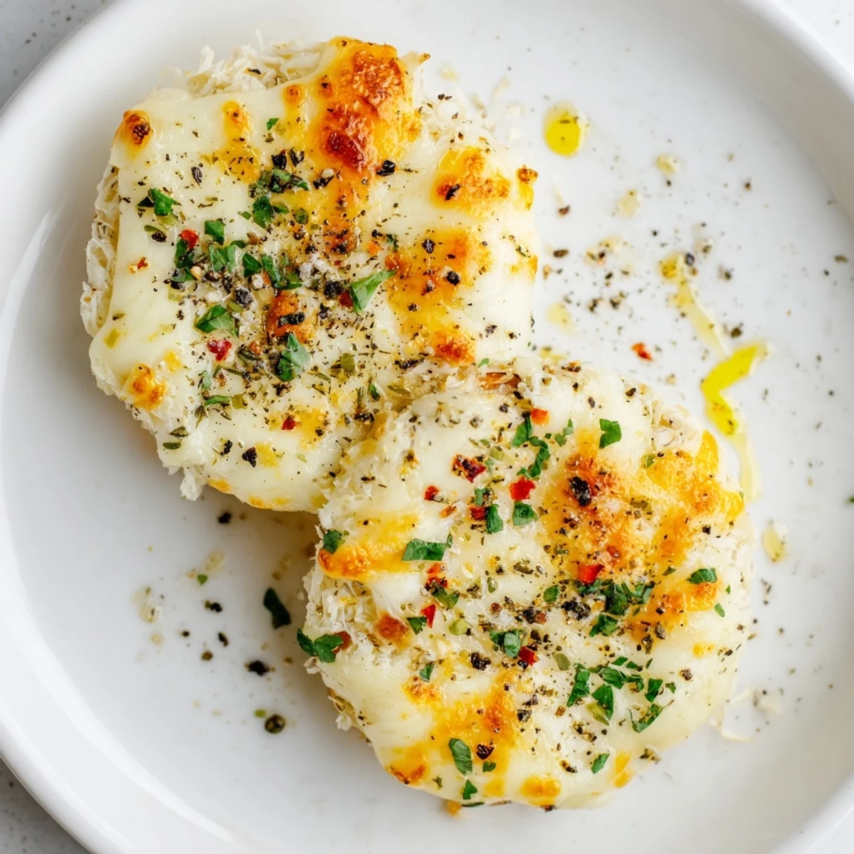 A close-up of delicious Crispy Rice Cake Cheese Stacks, baked until golden and bubbly, perfect for dipping.