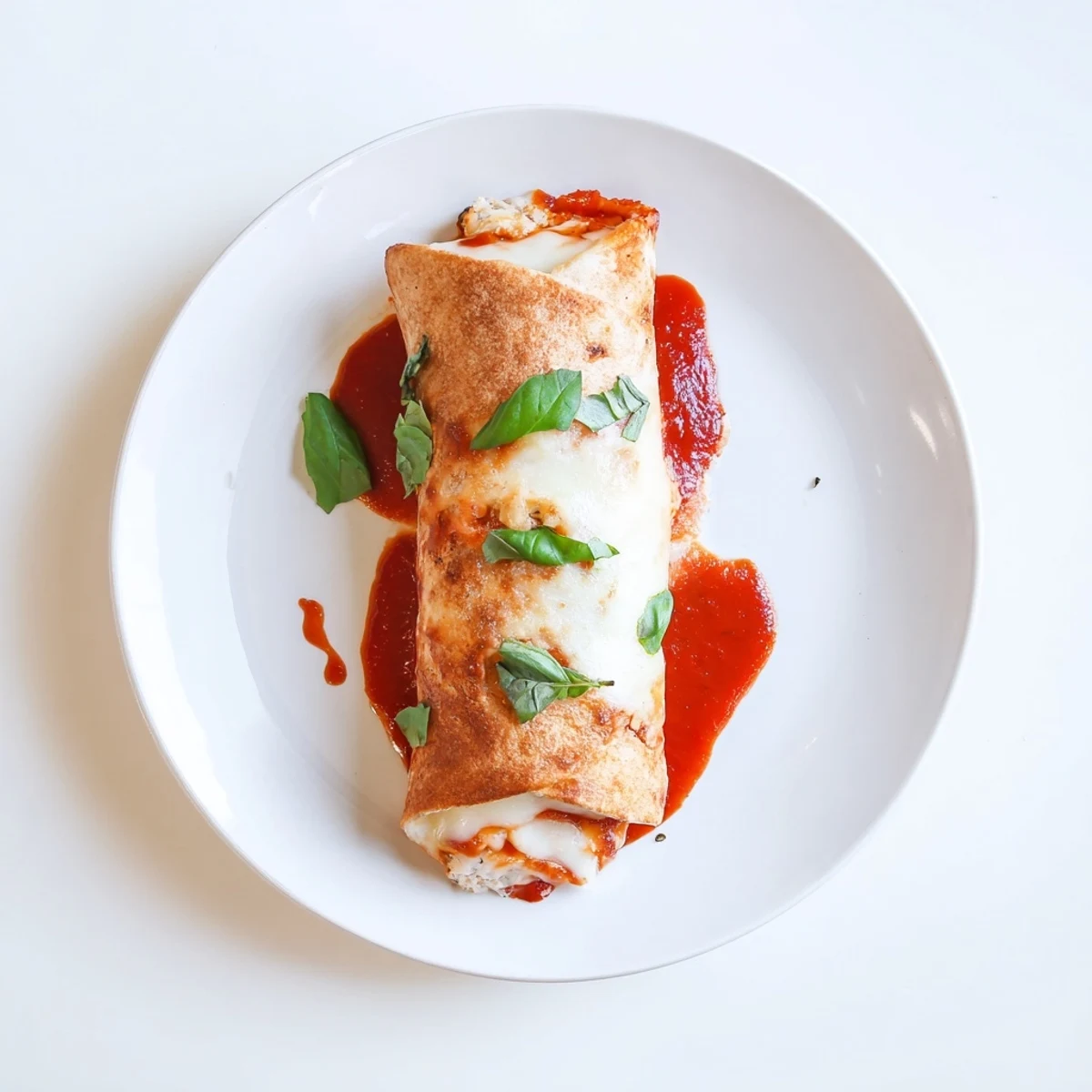 Golden-brown, crispy chicken cutlet layered with marinara sauce and melted mozzarella, rolled into a warm flour tortilla for a savory Crispy Chicken Parm Wrap.  