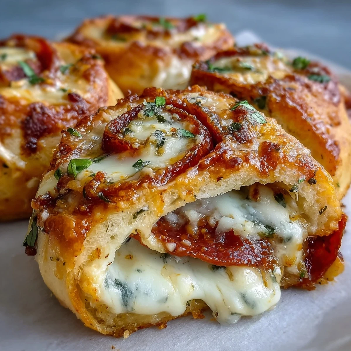These savory rolls feature a stuffed spiral of spicy pepperoni, lean beef, and marinara sauce on a high-protein yogurt dough.