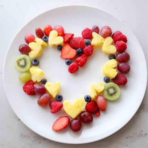 Vibrant, heart-shaped Sweetheart Fruit Board, brimming with fresh berries and melon, ready to be enjoyed.