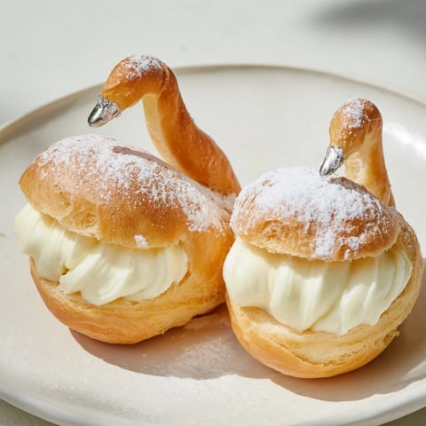 Golden Feathered Friend Swan Pastry Platter, with creamy pastry filling, ready for a special occasion.