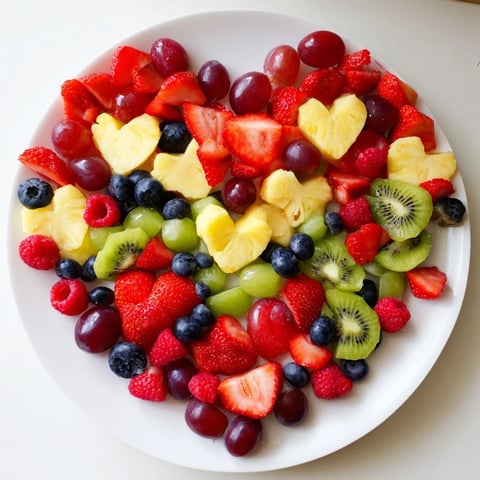 Sweetheart Fruit Board: A colorful heart-shaped platter of fresh, juicy strawberries, grapes, and watermelon.