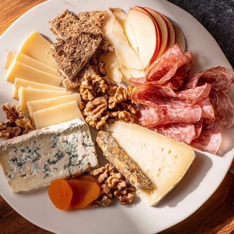 A beautifully styled Winter Mountain Cheese Platter with assorted cheeses and charcuterie, ready to enjoy.