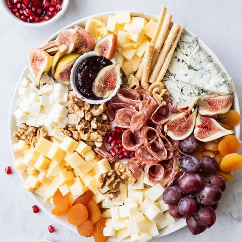 A celebratory Moments Magiques Plateau Bonne Année 2026 appetizer platter with French cheeses and charcuterie.