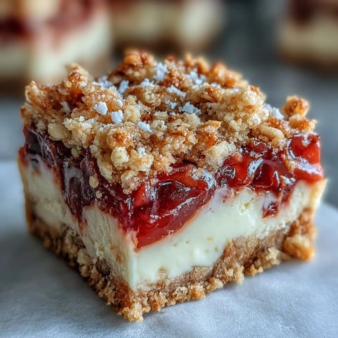 Golden-baked Rhubarb and Custard Crumble Bars with a buttery oat topping, showcasing pink fruit and creamy layers on a rustic wooden board.