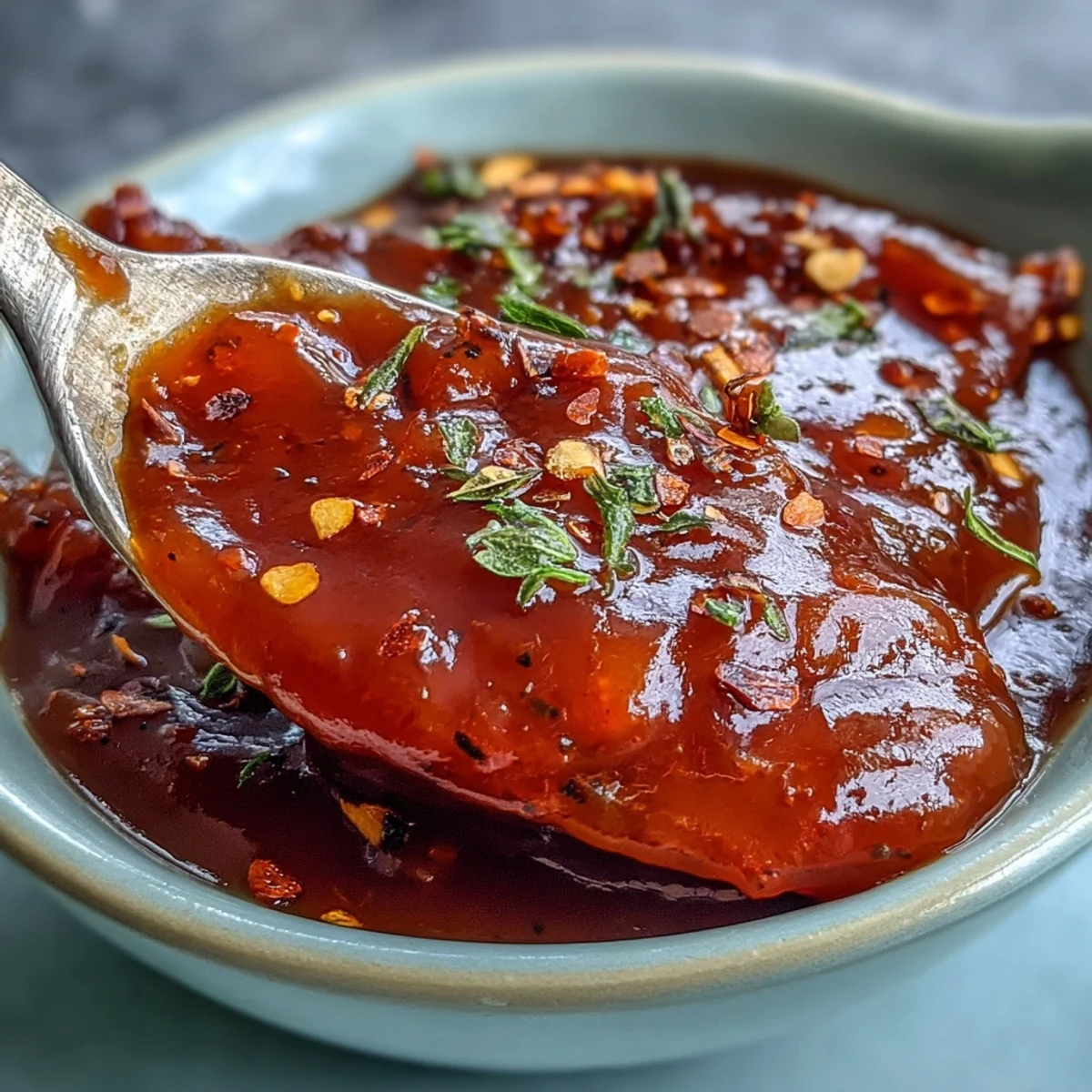 A glossy, homemade Guava BBQ Sauce glistens in a glass jar, ready for marinating grilled chicken. 
