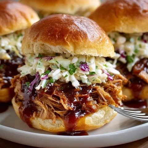 Tangy BBQ Pulled Pork Sliders, slow-cooked perfection, the perfect game-day appetizer.