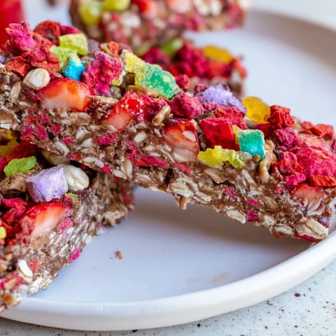 Delightful freeze-dried candies and fresh gummies make these homemade snack bars irresistible.  