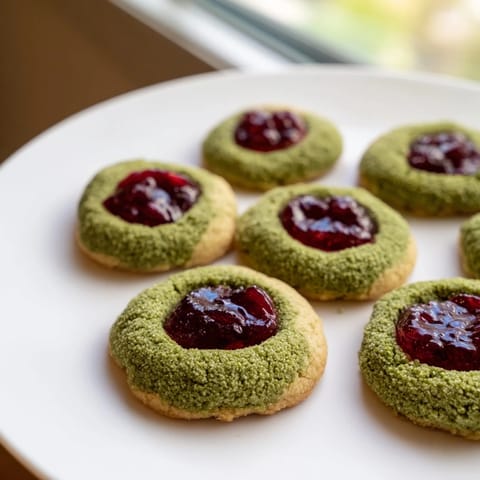 These vibrant green Matcha Cranberry Shortbread Thumbprint Cookies are perfect for a festive gathering.