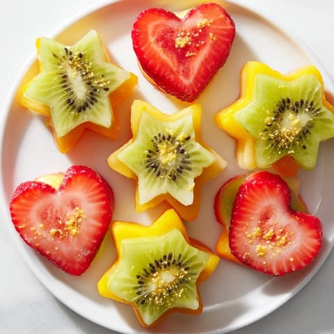 Midnight Kiss garnishes: Star and heart-shaped fruit decorations add festive flair to cocktails, glistening with gold.