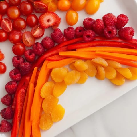 This Rainbow Pride Spectrum appetizer offers a beautiful, colorful presentation of healthy, fresh ingredients.