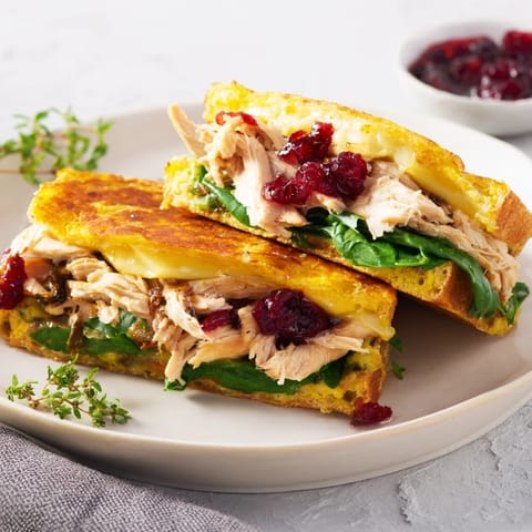 Warm and savory Chicken and Brie Holiday Wrap, perfect for a quick and satisfying holiday lunch.