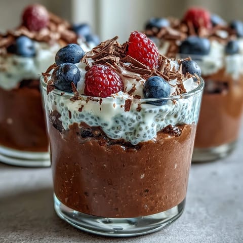 Perfectly spooned into a glass, these Vegan Chocolate Chia Pudding Parfaits offer a rich dessert or healthy breakfast.