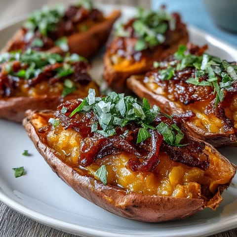 Roasted sweet potatoes bursting with rich BBQ chickpeas and vibrant red cabbage slaw, offering a satisfying and wholesome vegan dinner option.