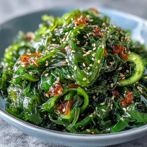 Seaweed Salad with Ponzu: A vibrant mix of tender seaweed and crisp vegetables tossed in tangy ponzu dressing with sesame seeds.  