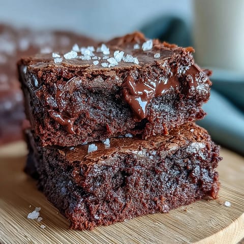 Chewy sourdough discard brownies with a crackly top and a sprinkle of sea salt for a sweet-salty finish.