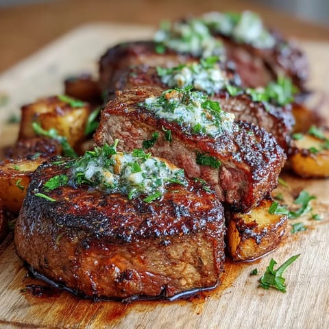 Crispy golden potatoes and juicy garlic butter steak bites sizzle together in a skillet for a hearty, flavorful main dish.  